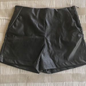 Black faux leather high waist shorts